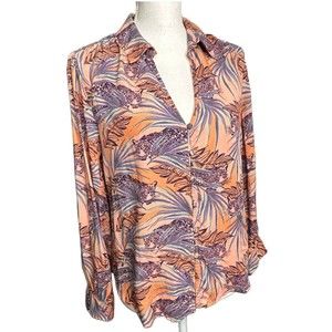 Velvet Heart Tropical Boho Pink Tiger 🐅 Button Down Blouse Woman